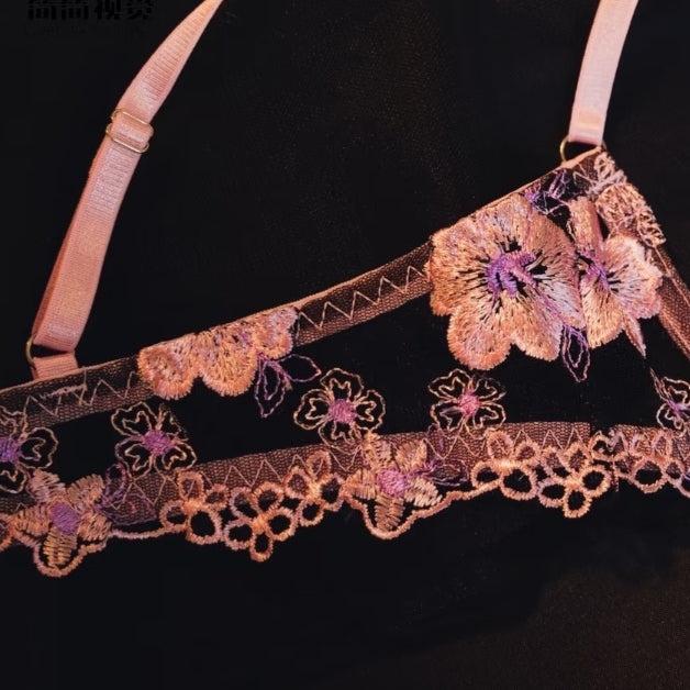 Purple Sheer Mesh Lingerie Set