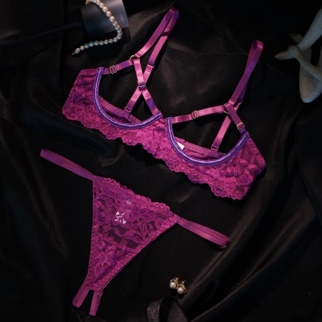 Magenta Lace Cutout Bra Set