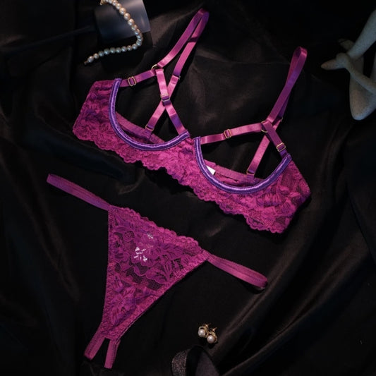 Magenta Lace Cutout Bra Set