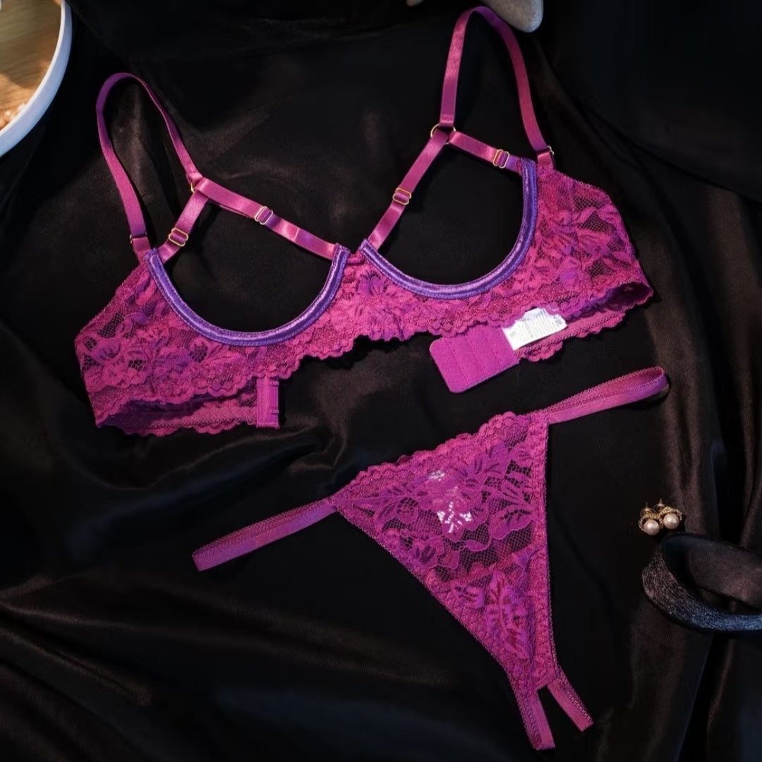 Magenta Lace Cutout Bra Set
