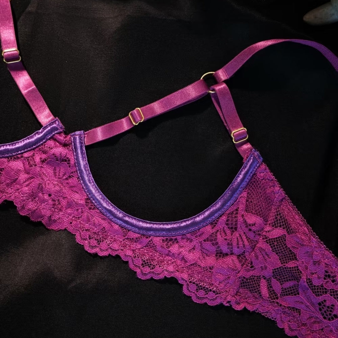 Magenta Lace Cutout Bra Set