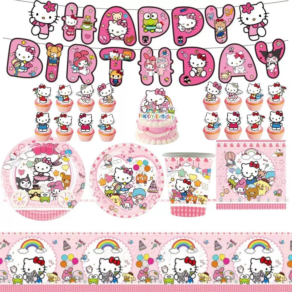 HK--Pink Children's Birthday Party Decoration and Tableware Set