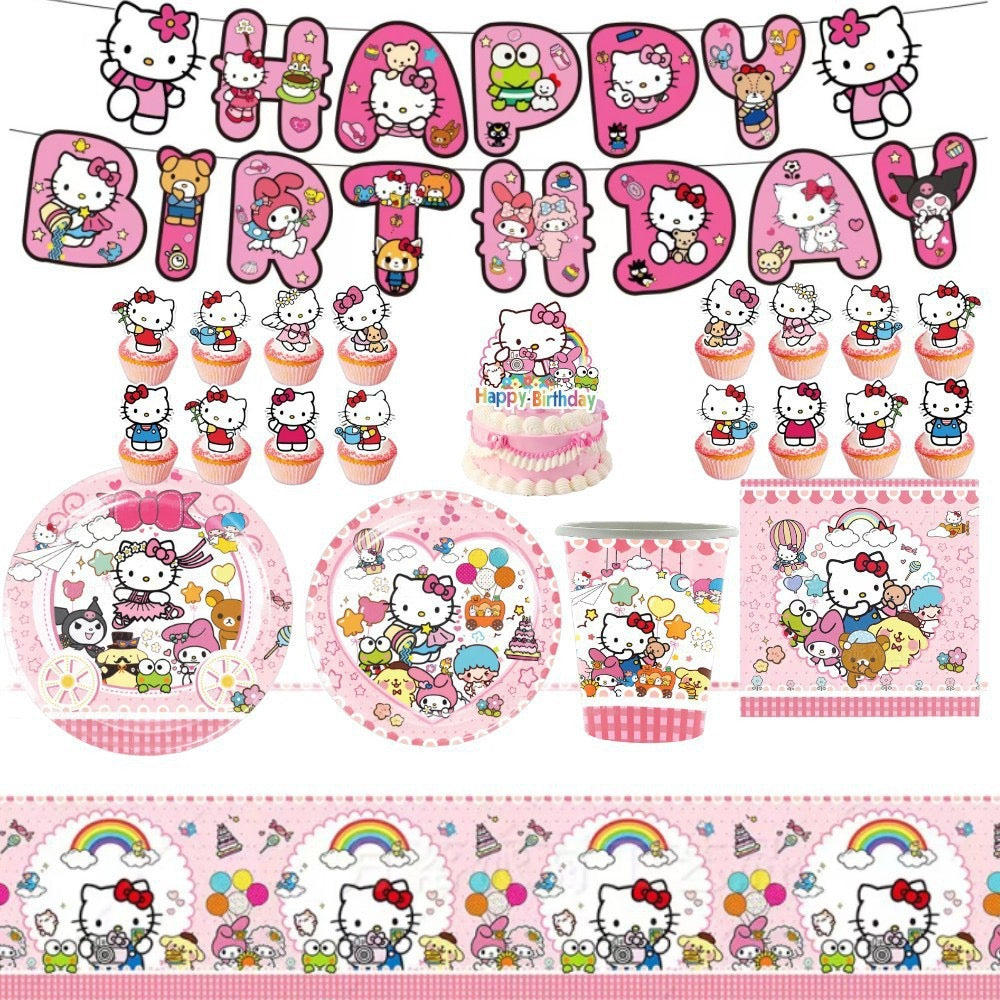 HK--Pink Children's Birthday Party Decoration and Tableware Set