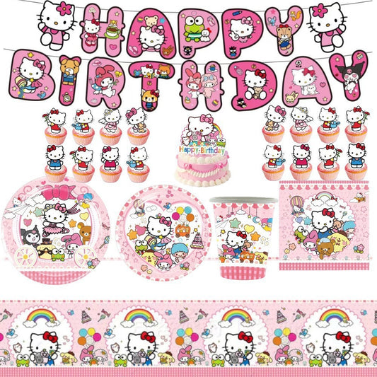 HK--Pink Children's Birthday Party Decoration and Tableware Set