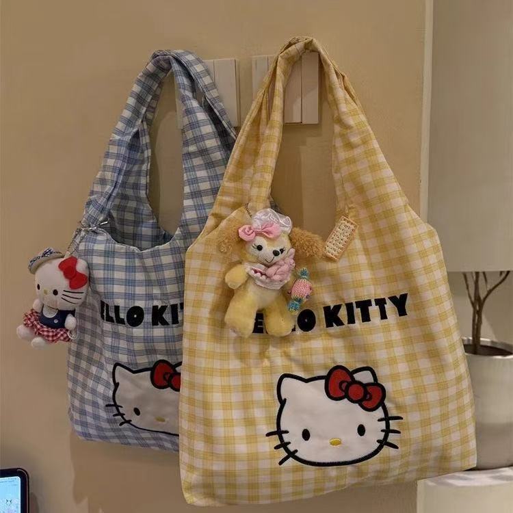 Hello Kitty Plaid Canvas Tote Bag
