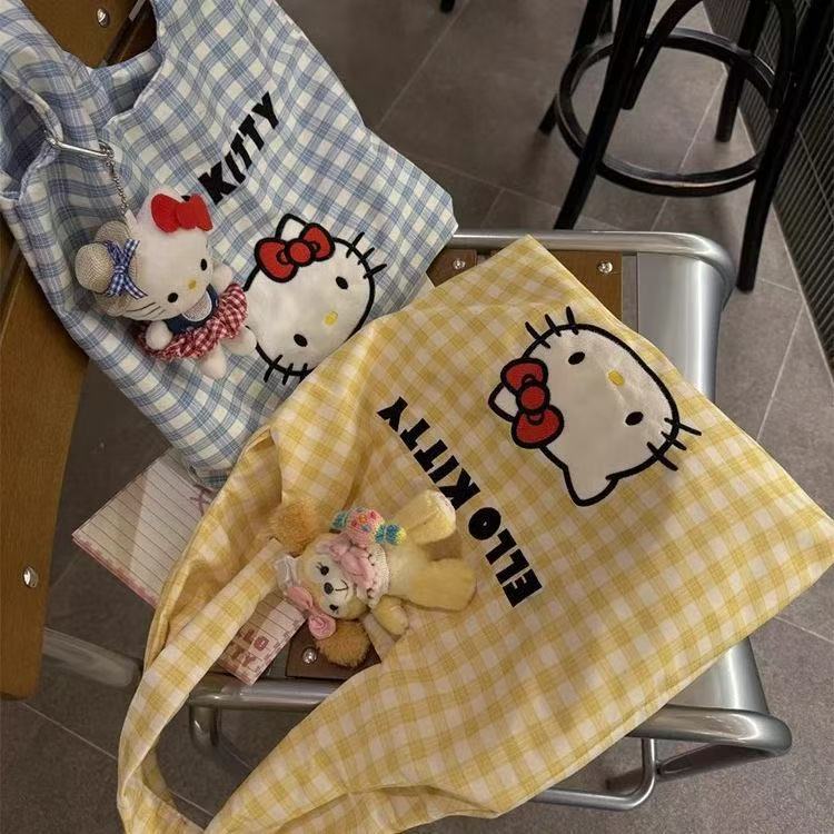 Hello Kitty Plaid Canvas Tote Bag