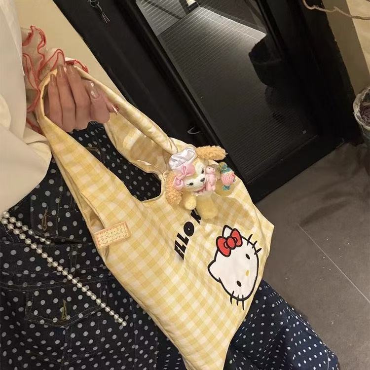 Hello Kitty Plaid Canvas Tote Bag