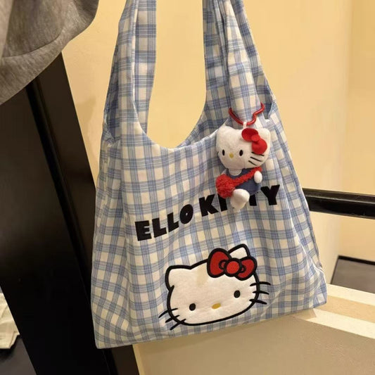 Hello Kitty Plaid Canvas Tote Bag