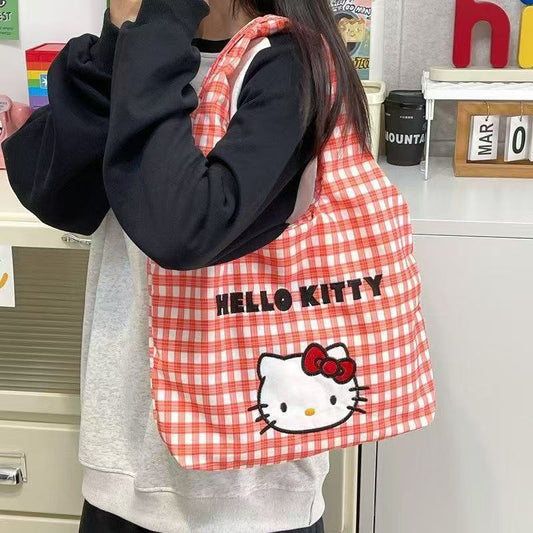 Hello Kitty Plaid Canvas Tote Bag