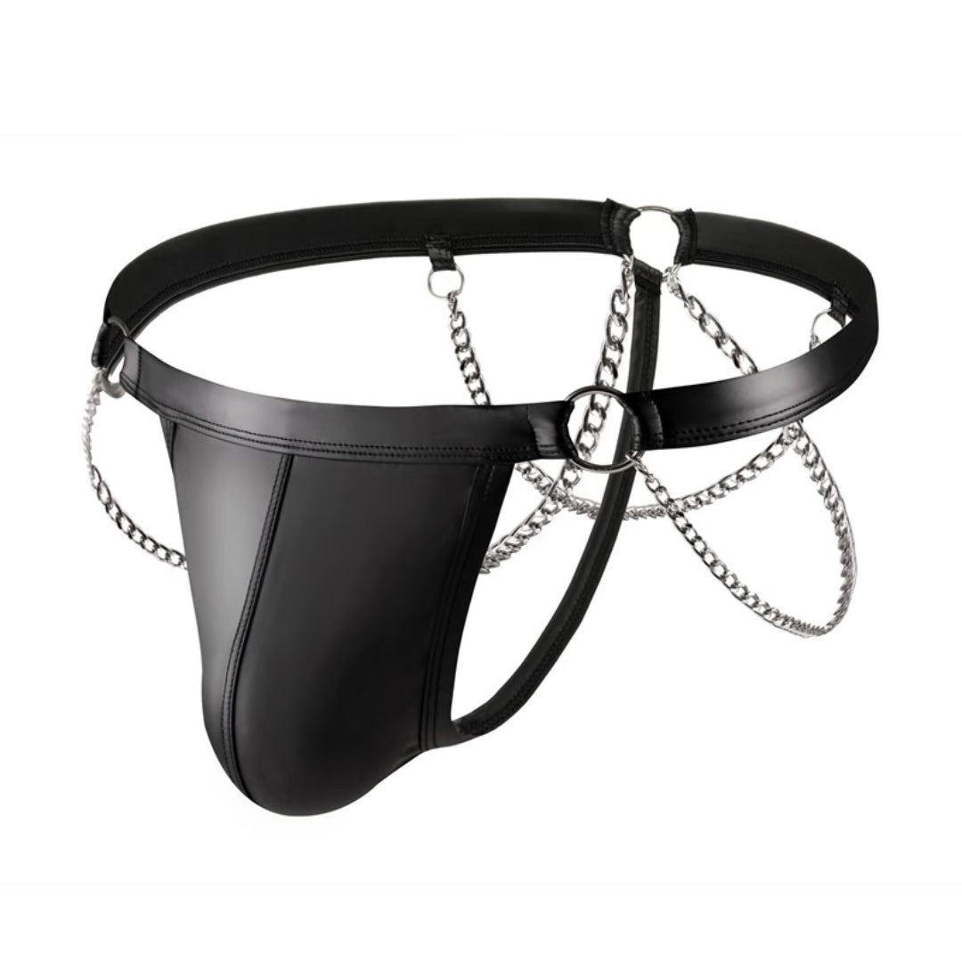 Men's Black Leather Chain Underwear
