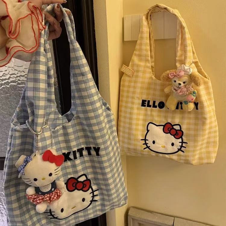 Hello Kitty Plaid Canvas Tote Bag