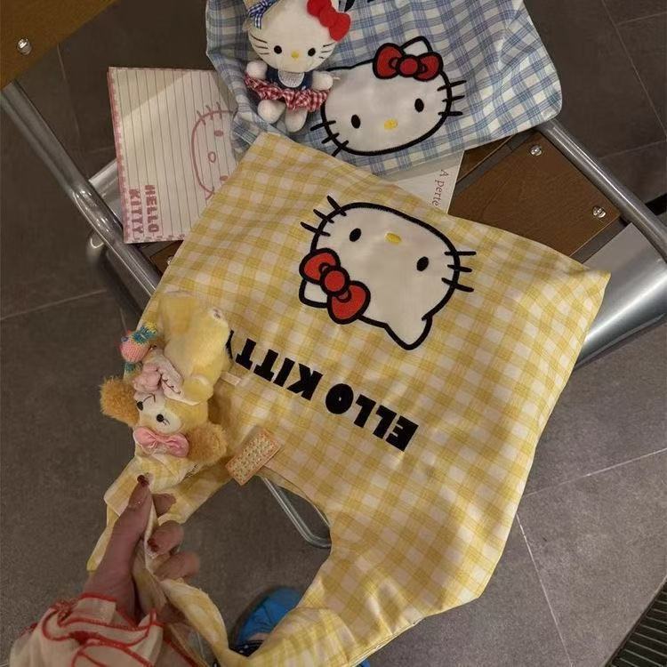 Hello Kitty Plaid Canvas Tote Bag